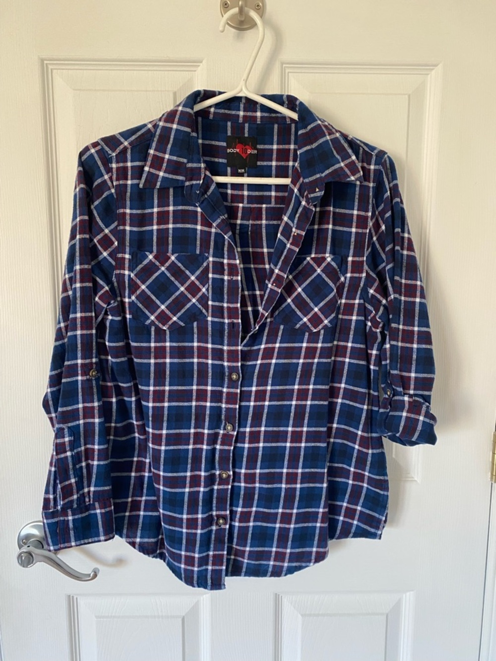 Button-Front Navy Plaid Shirt - Women